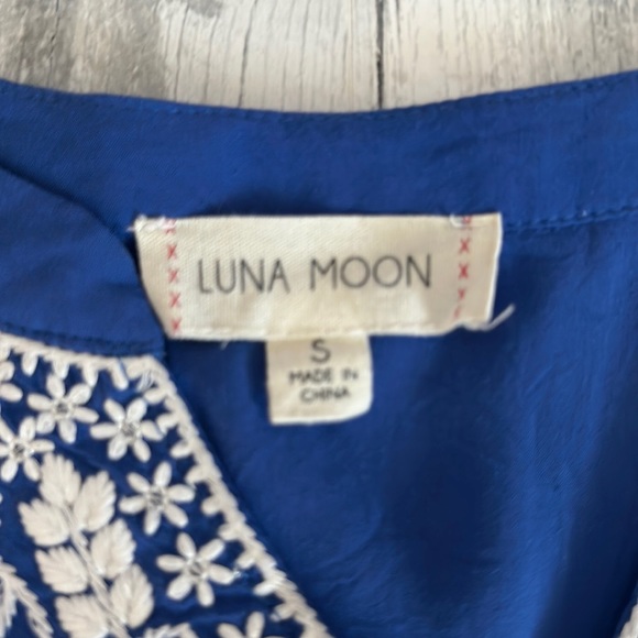Anthropologie Luna Moon Blue Embroidered Top Size S - Picture 4 of 7
